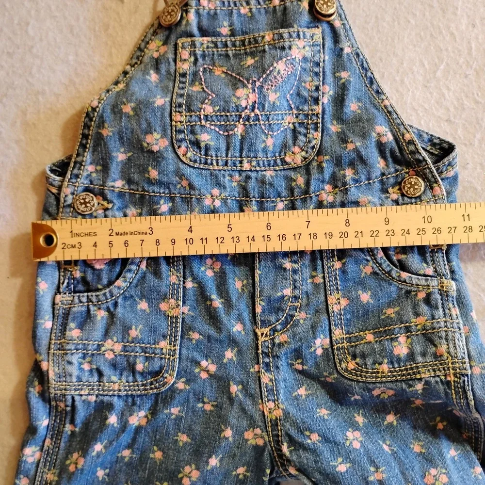 Vintage OshKosh Bgosh Baby Girls Floral‎ Denim Overalls Blue Pink 18 Months